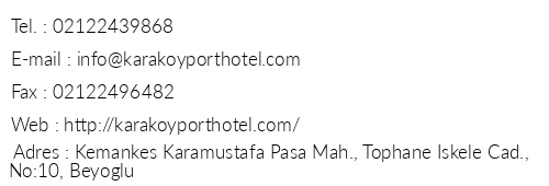 Karaky Port Hotel telefon numaralar, faks, e-mail, posta adresi ve iletiim bilgileri